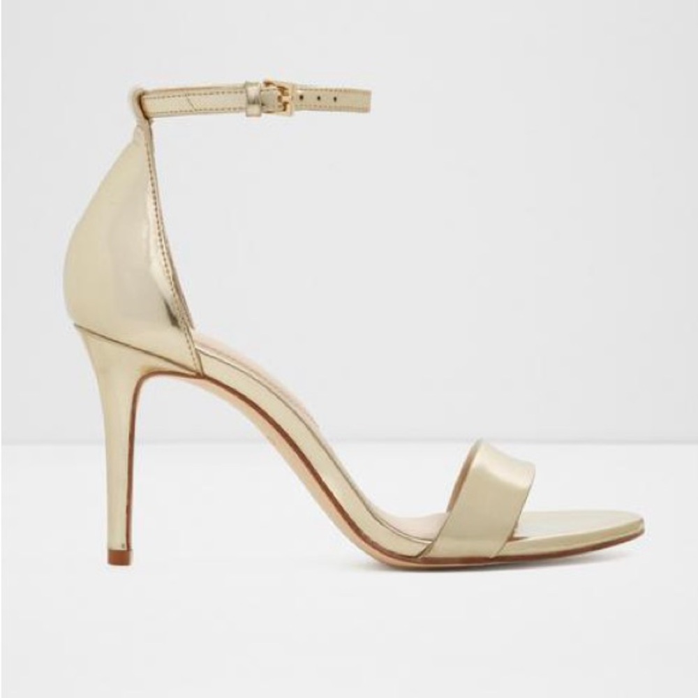 ALDO *NWOT* Metallic Gold Ankle-Strap Stiletto High Heel Sandals - Size 7